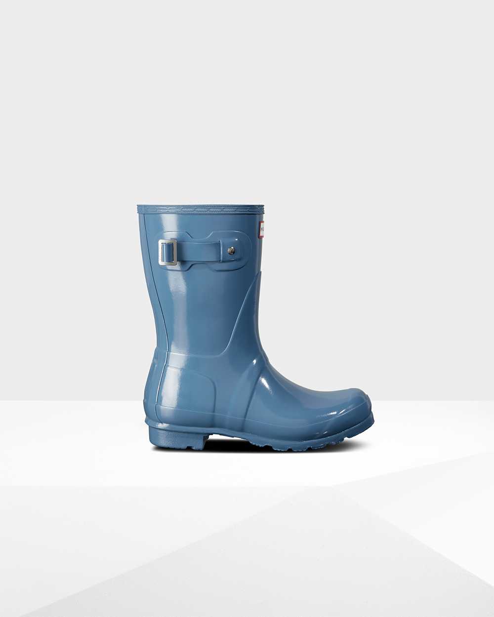 Womens Hunter Original Short Gloss Mid-Calf Rain Boots Blue | UHNGSF-168